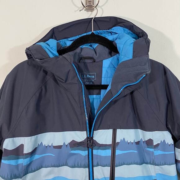 LL Bean Boy's Blue Graphics Full Zip Hooded Primaloft Winter Jacket Size L 14-16 - Picture 2 of 11